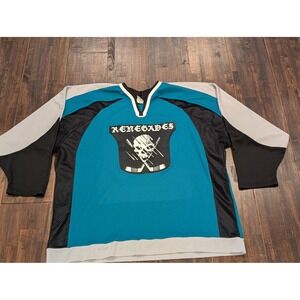CCM Renegades Hockey Jersey Mens 2XL Teal Black Skull Graphic Logo Grunge #52